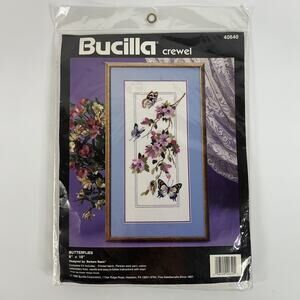 New Vintage Needlepoint Bucilla Crewel Butterflies Kit 40604 Barbara Baatz 8x18”
